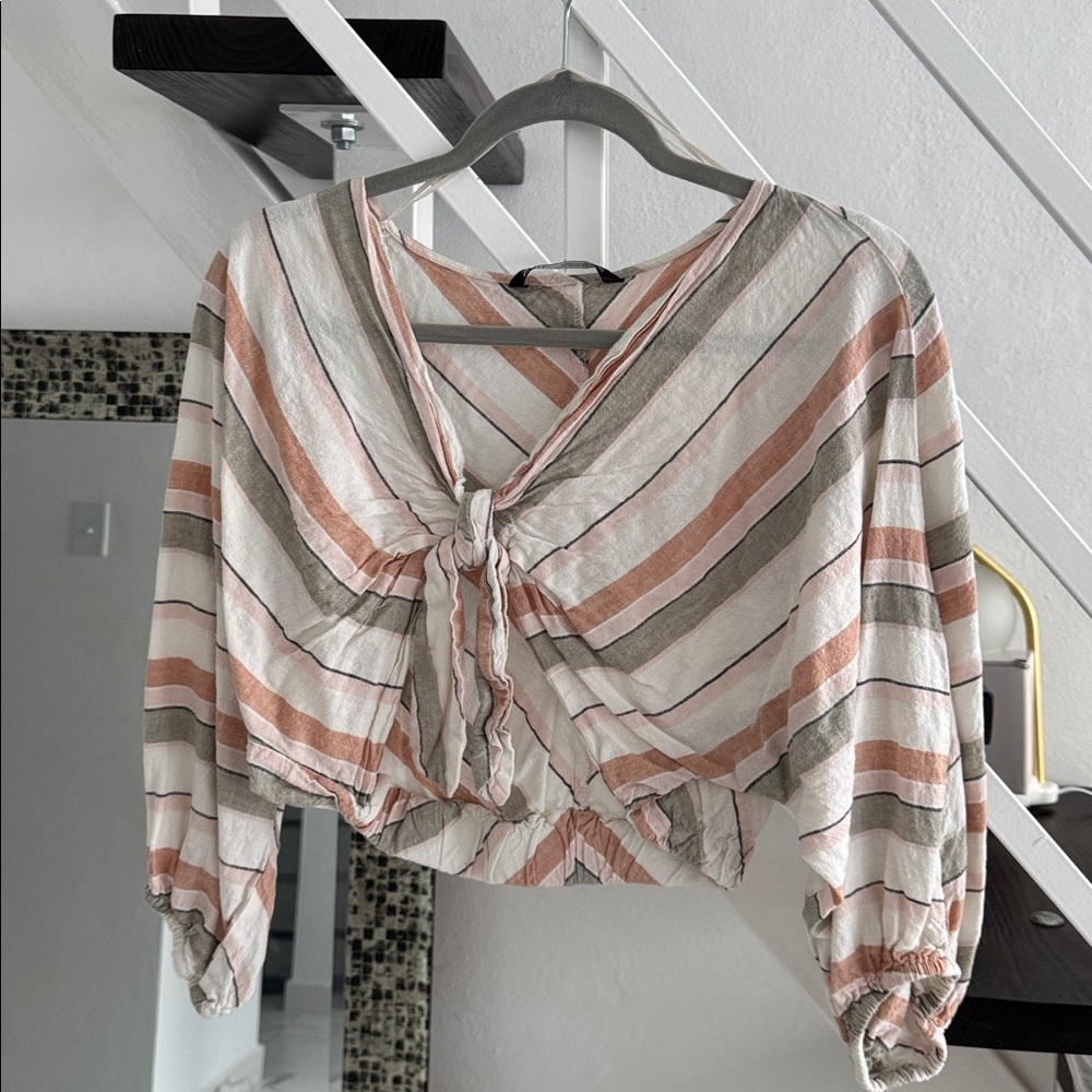 Striped Tie-Front Blouse